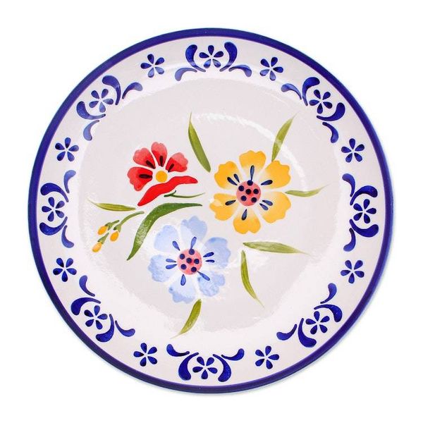 Alternate image for Artisan Crafted Floral Ceramic Plate Primrose Path in Blue