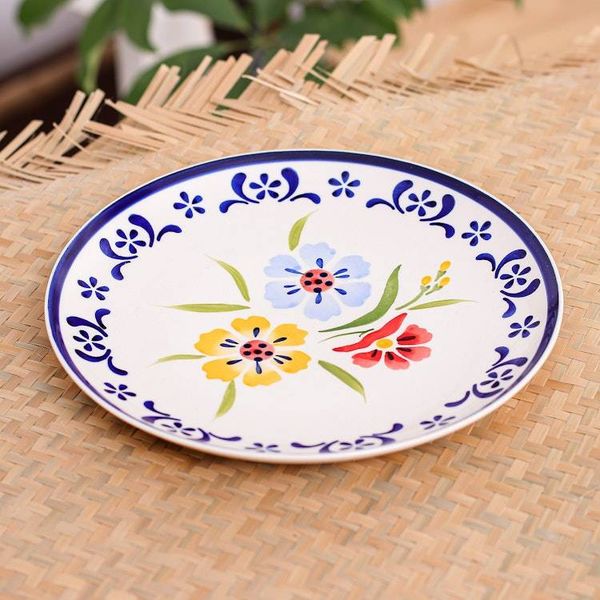 Alternate image for Artisan Crafted Floral Ceramic Plate Primrose Path in Blue