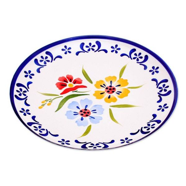 Alternate image for Artisan Crafted Floral Ceramic Plate Primrose Path in Blue