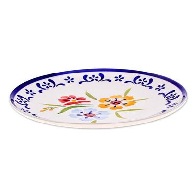 Alternate image for Artisan Crafted Floral Ceramic Plate Primrose Path in Blue