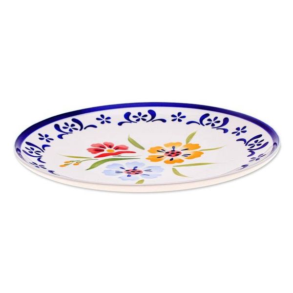 Alternate image for Artisan Crafted Floral Ceramic Plate Primrose Path in Blue
