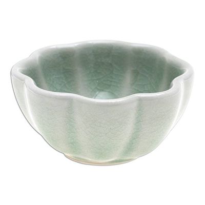 Alternate image for Handcrafted Celadon Ceramic Bowl Flower Bloom in Green