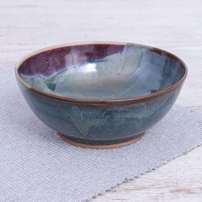 Alternate image for Hand Crafted Blue Ceramic Soup Bowl Happy Harvest