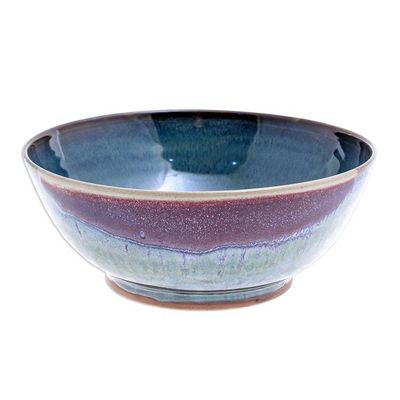 Alternate image for Hand Crafted Blue Ceramic Soup Bowl Happy Harvest