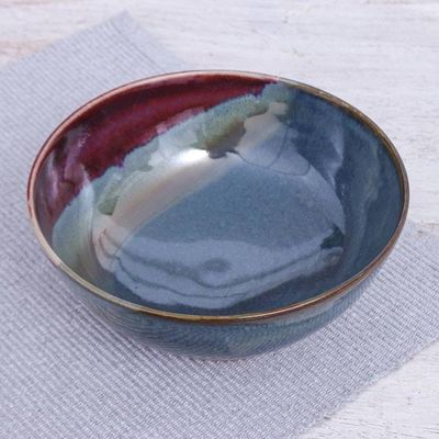 Alternate image for Hand Crafted Blue Ceramic Soup Bowl Happy Harvest