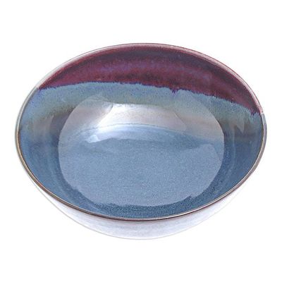 Alternate image for Hand Crafted Blue Ceramic Soup Bowl Happy Harvest