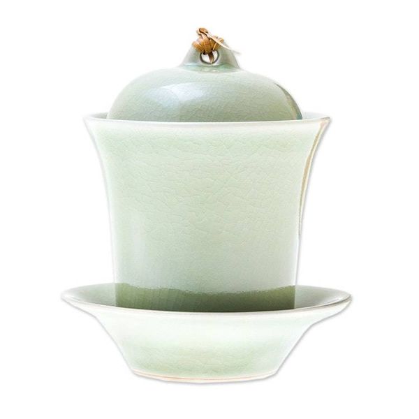 Alternate image for Handcrafted Celadon Green Ceramic Soup Cup Lid Saucer Set Cup of Comfort in Green