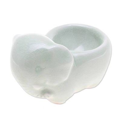 Alternate image for Aqua Celadon Ceramic Egg Cup Breakfast with Elephants