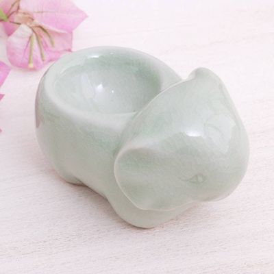 Alternate image for Aqua Celadon Ceramic Egg Cup Breakfast with Elephants