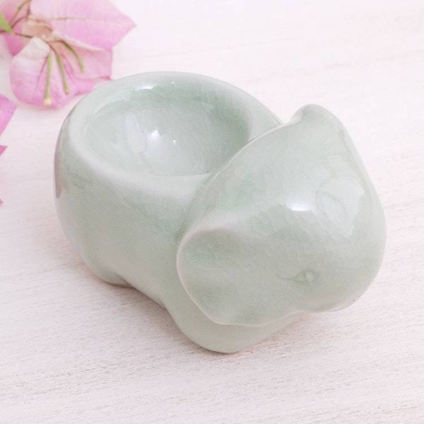 Alternate image for Aqua Celadon Ceramic Egg Cup Breakfast with Elephants