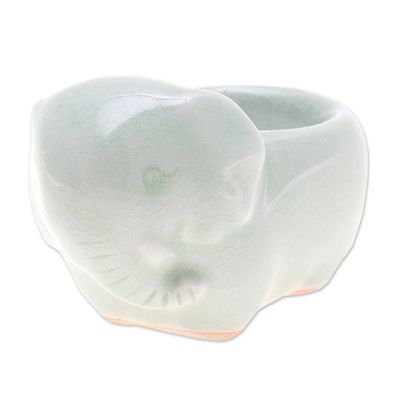 Alternate image for Aqua Celadon Ceramic Egg Cup Breakfast with Elephants