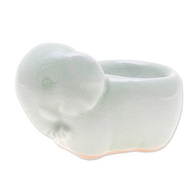 Alternate image for Aqua Celadon Ceramic Egg Cup Breakfast with Elephants