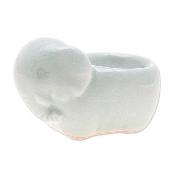 Alternate image for Aqua Celadon Ceramic Egg Cup Breakfast with Elephants