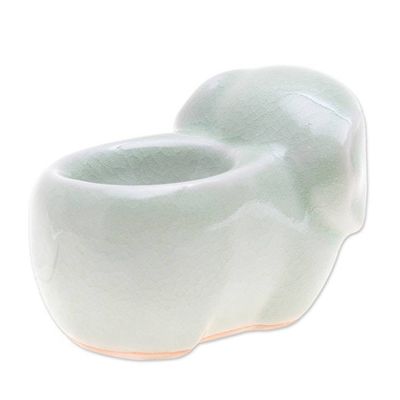 Alternate image for Aqua Celadon Ceramic Egg Cup Breakfast with Elephants