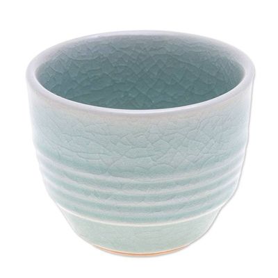 Alternate image for Aqua Celadon Ceramic Teacup Relaxing Afternoon