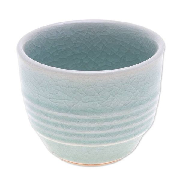 Alternate image for Aqua Celadon Ceramic Teacup Relaxing Afternoon