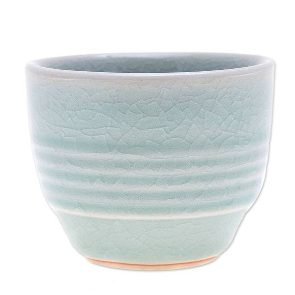 Alternate image for Aqua Celadon Ceramic Teacup Relaxing Afternoon