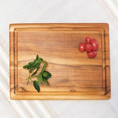 Alternate image for Minimalist Natural Grain-Patterned Teak Wood Cutting Board Portrait of Taste