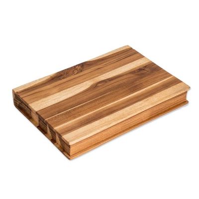 Alternate image for Handcrafted Striped Teak Wood Cutting Charcuterie Board Culinary Wisdom
