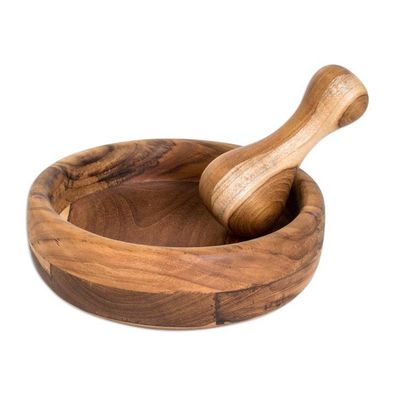 Alternate image for Hand-Carved Teak Wood Mortar and Pestle Set from Guatemala Culinary Force