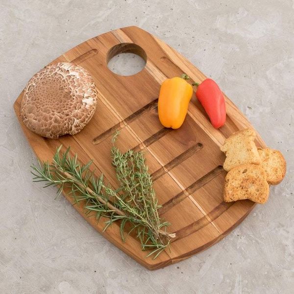 Alternate image for Handcrafted Teak Wood Carving Board with Grooves Presentation