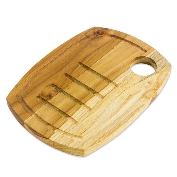Alternate image for Handcrafted Teak Wood Carving Board with Grooves Presentation