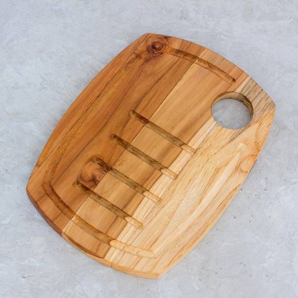Alternate image for Handcrafted Teak Wood Carving Board with Grooves Presentation
