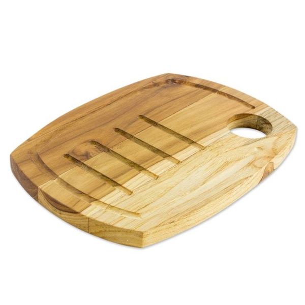 Alternate image for Handcrafted Teak Wood Carving Board with Grooves Presentation