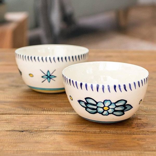 Alternate image for Artisan Crafted Ceramic Bowls with Floral Motif Pair Bermuda Star