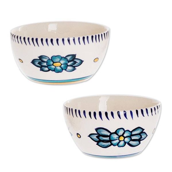 Alternate image for Artisan Crafted Ceramic Bowls with Floral Motif Pair Bermuda Star