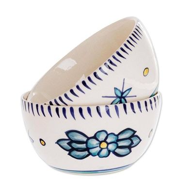 Alternate image for Artisan Crafted Ceramic Bowls with Floral Motif Pair Bermuda Star