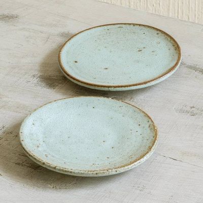 Alternate image for Rustic Small Ceramic Dessert Plates Pair Verdant Earth