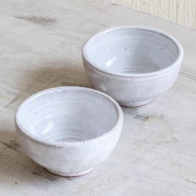 Alternate image for Rustic White Small Ceramic Bowls Pair Fresh White