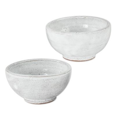 Alternate image for Rustic White Small Ceramic Bowls Pair Fresh White