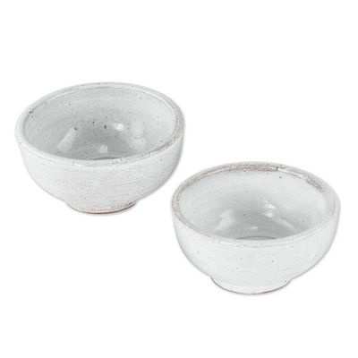 Alternate image for Rustic White Small Ceramic Bowls Pair Fresh White