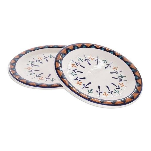 Alternate image for Ceramic Hand Painted Plates with Geometric Design Pair Antigua Breeze