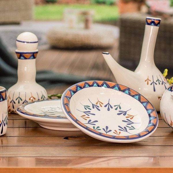 Alternate image for Ceramic Hand Painted Plates with Geometric Design Pair Antigua Breeze