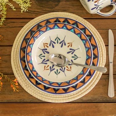 Alternate image for Ceramic Hand Painted Plates with Geometric Design Pair Antigua Breeze