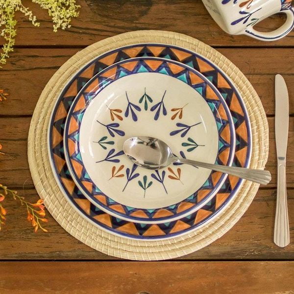 Alternate image for Ceramic Hand Painted Plates with Geometric Design Pair Antigua Breeze