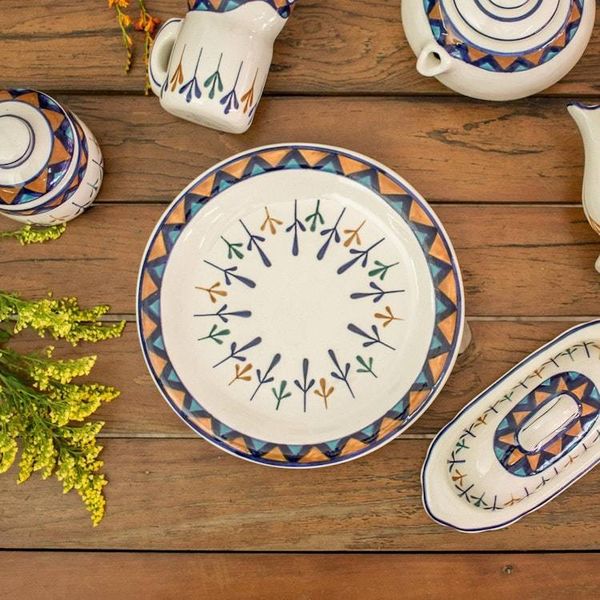 Alternate image for Ceramic Hand Painted Plates with Geometric Design Pair Antigua Breeze
