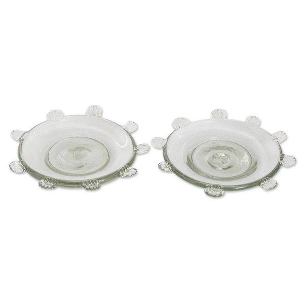 Alternate image for Pair of Blown Recycled Glass Dessert Plates from Guatemala Feathers