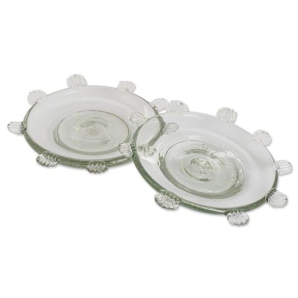 Alternate image for Pair of Blown Recycled Glass Dessert Plates from Guatemala Feathers