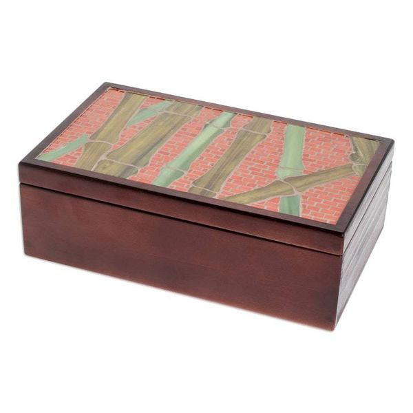 Alternate image for Handcrafted Sugar Cane-Themed Pinewood Tea Box in Brown Sugar Cane Visions
