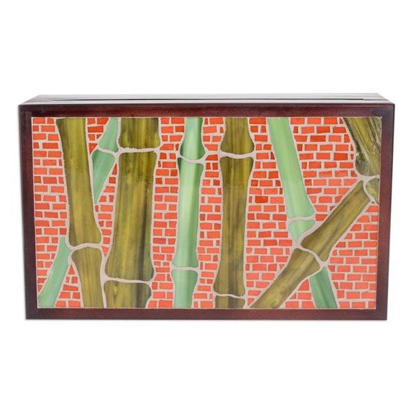 Alternate image for Handcrafted Sugar Cane-Themed Pinewood Tea Box in Brown Sugar Cane Visions