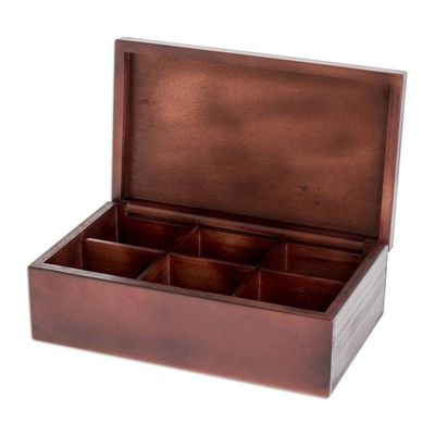 Alternate image for Handcrafted Sugar Cane-Themed Pinewood Tea Box in Brown Sugar Cane Visions