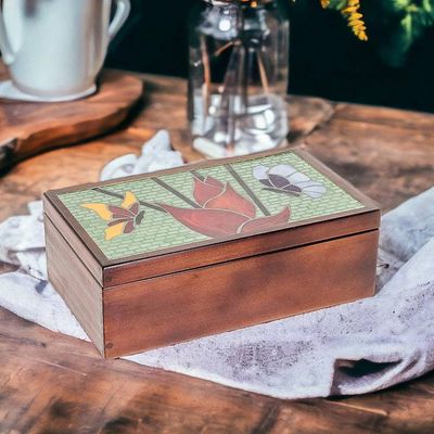 Alternate image for Handcrafted Butterfly-Themed Pinewood Tea Box in Brown Fluttering Visions