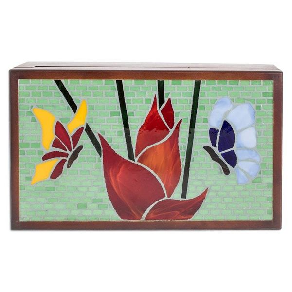 Alternate image for Handcrafted Butterfly-Themed Pinewood Tea Box in Brown Fluttering Visions