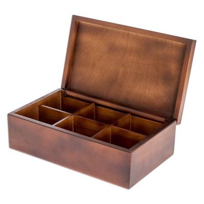Alternate image for Handcrafted Butterfly-Themed Pinewood Tea Box in Brown Fluttering Visions