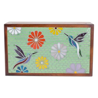 Alternate image for Handcrafted Nature-Themed Pinewood Tea Box in Brown Spring Visions