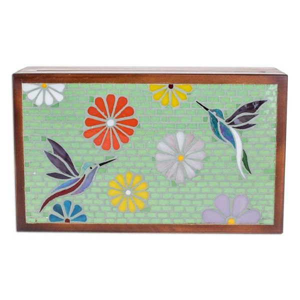 Alternate image for Handcrafted Nature-Themed Pinewood Tea Box in Brown Spring Visions